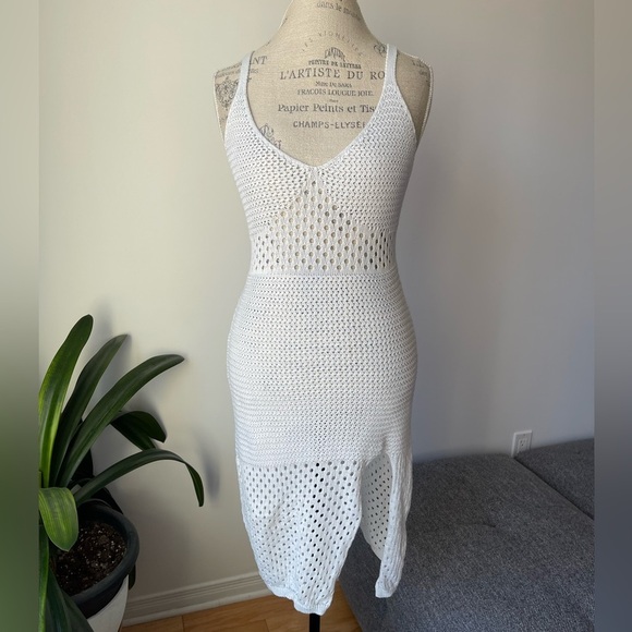 White cami cover up midi dress with slit front - Picture 2 of 6